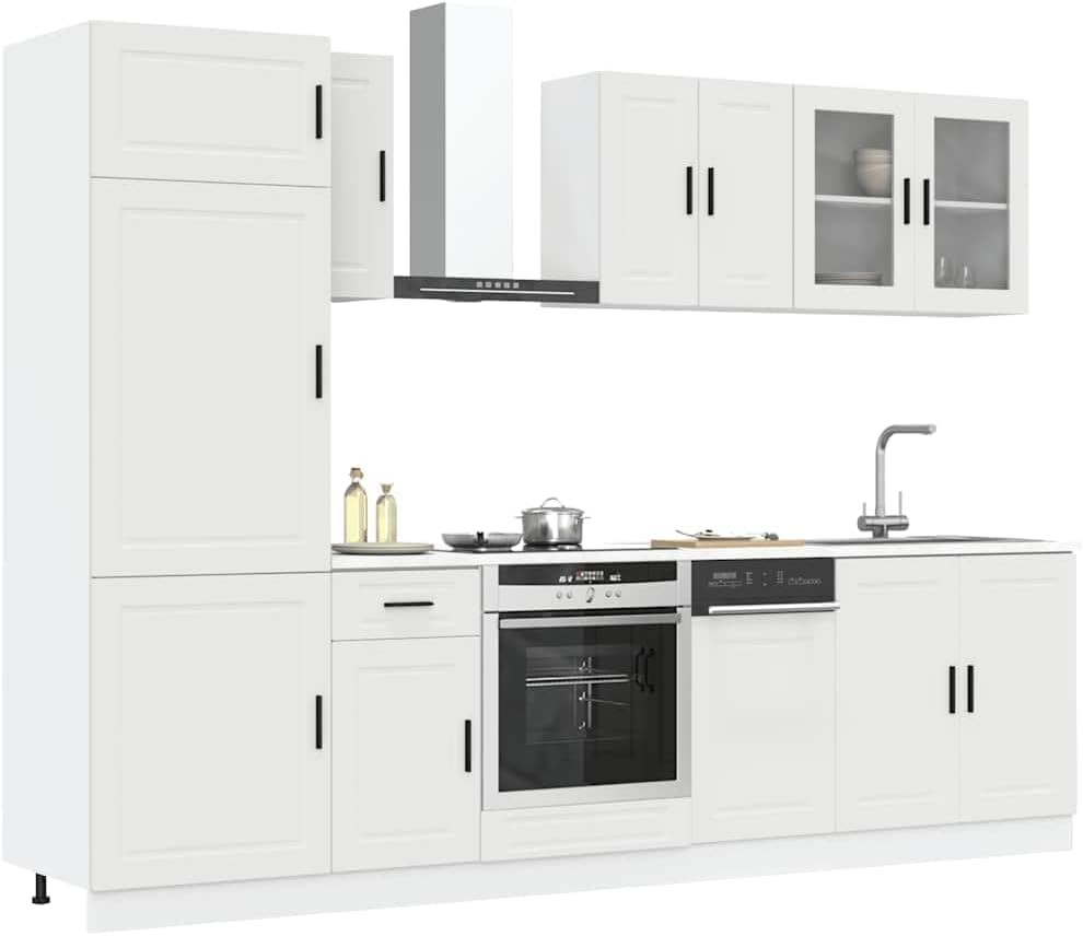 Emmtore Küchenzeile, Holzwerkstoff und Glas, Weiß, 8-TLG. Küchenschrank Holzwerkstoff, Einbauküche, Schrank-Set