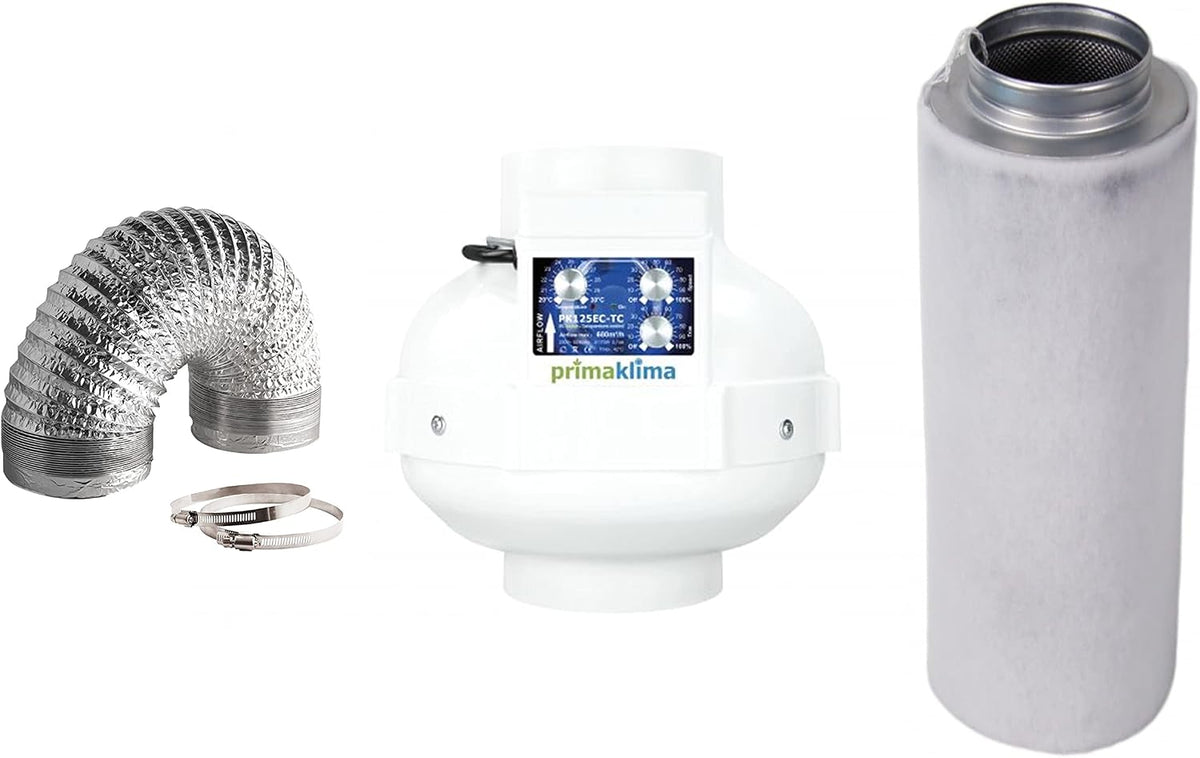 Abluft Wärmepumpentrockner, 700 m, Weiß/Silber/Grau, Set Grow EC Lüfter PK125EC-TC temperatur gesteuert ³/h