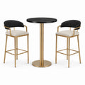 3-teiliges Bartisch-Set, Tisch Ø 80 × 105 cm, 2 Barstühle 55 × 52 × 100 cm, Schwarz, Beige und Gold