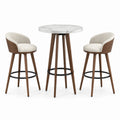 3-teiliges Bartisch-Set mit 2 gepolsterten Barstühlen, Tisch Ø 90 × H 105 cm, Stühle 52 × 52 × H 96 cm, Weiß-Braun-Cremeweiß-Schwarz