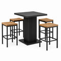 5-teiliges Bartisch-Set mit 4 Barhockern, Tisch 80 × 80 × 95 cm, Hocker 38 × 38 × 65 cm, Schwarz/Braun