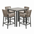 5-teiliges Gartenbar-Set Taupe, Anthrazit, Beige und Grau – Tisch 100 × 100 × 95 cm, 4 Armlehnstühle 57 × 60 × 105 cm