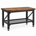 Werkbank mit Holzarbeitsplatte und Gitterablage, 120 × 60 × 90 cm, Braun/Schwarz
