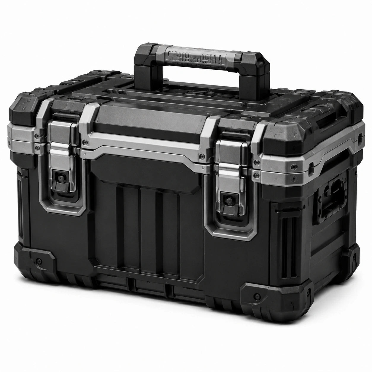 Robuster Werkzeugkoffer aus Kunststoff und Metall, 56 × 36 × 35 cm, Schwarz/Grau, mit Tragegriff und Metallverschlüssen