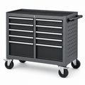 Abschließbarer mobiler Werkzeugwagen mit 10 Schubladen, 112 × 56 × 98 cm, Schwarz/Silber