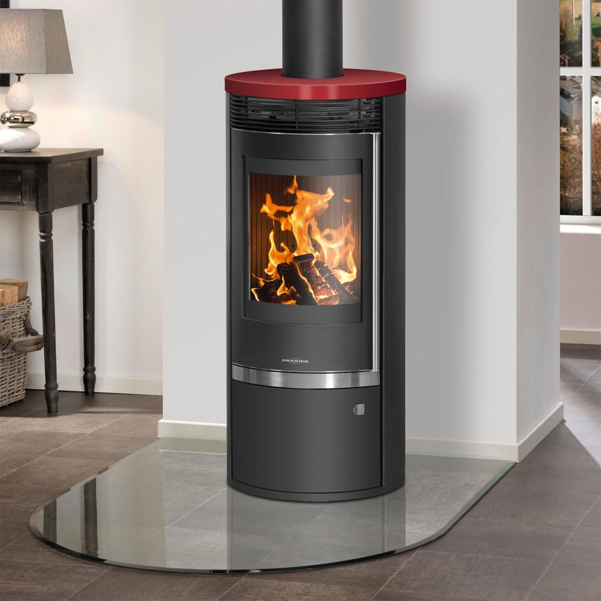Oranier Kaminofen, Schwarz, 5793 55 Rota Top 2.0 Stahl mit Abdeckplatte Keramik