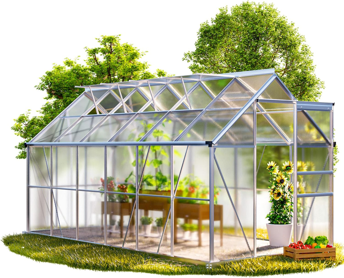 Gardebruk Dachfenster, 380x190 cm, 11,73m, 7,2m, Silber/Klar, Gewächshaus Aluminium ² inkl. 4 Tomatenhaus Treibh
