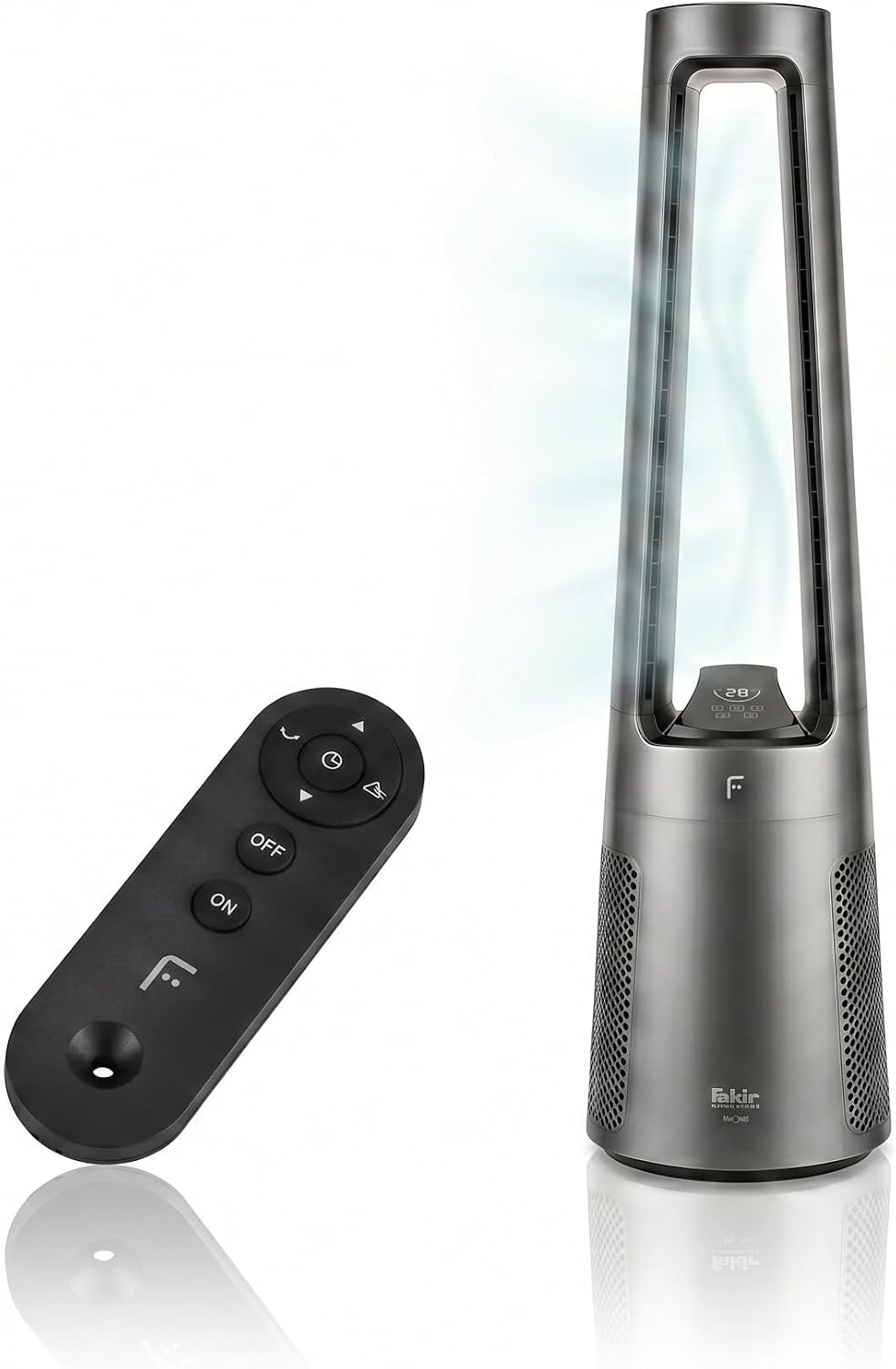 Fakir Turmventilator, 30 dB, 12 L, Anthrazit, TVL 100 Flügelloser - DC-Motor, üfterstufen, 60° Oszillation, 12h Timer