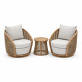 3-teiliges Loungeset Natur/Weiß, 2 Sessel je 82 × 78 × 82 cm und Beistelltisch Ø 50 × 48 cm