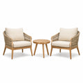 3-teiliges Gartenmöbel-Set aus Holz und Geflecht, 2 Sessel je 75 × 78 × 84 cm, Tisch Ø 55 × 48 cm, Braun/Beige