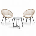 3-teiliges Gartenmöbel-Set mit 2 Sesseln 72 × 72 × 82 cm und Tisch Ø 50 × 45 cm, Beige, Schwarz und Cremeweiß