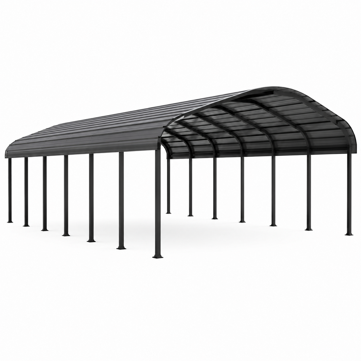 Doppelcarport mit gebogenem Dach aus Stahl und Polycarbonat, Schwarz, 600 x 600 x 300 cm