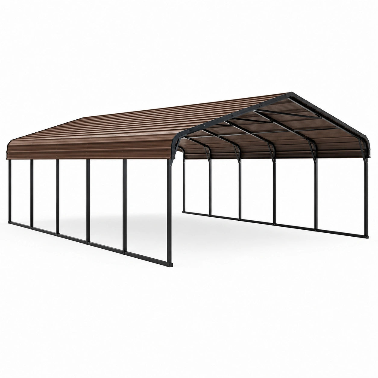 Doppelcarport aus Stahl mit Satteldach, 600 × 600 × 310 cm, Schwarz/Braun, für zwei Fahrzeuge