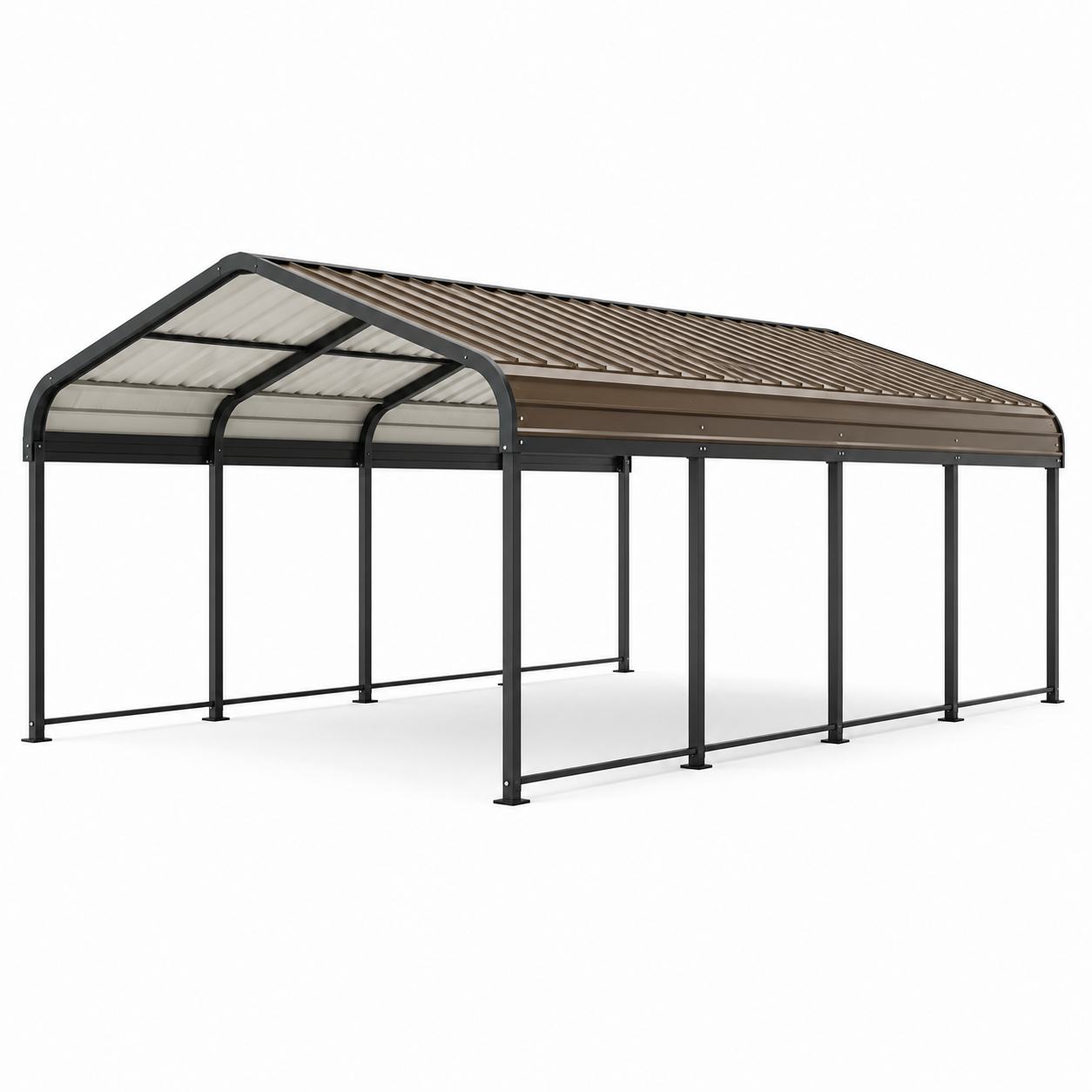 Doppelcarport aus Stahl mit Satteldach, 600 × 600 × 300 cm, Anthrazit und Braun