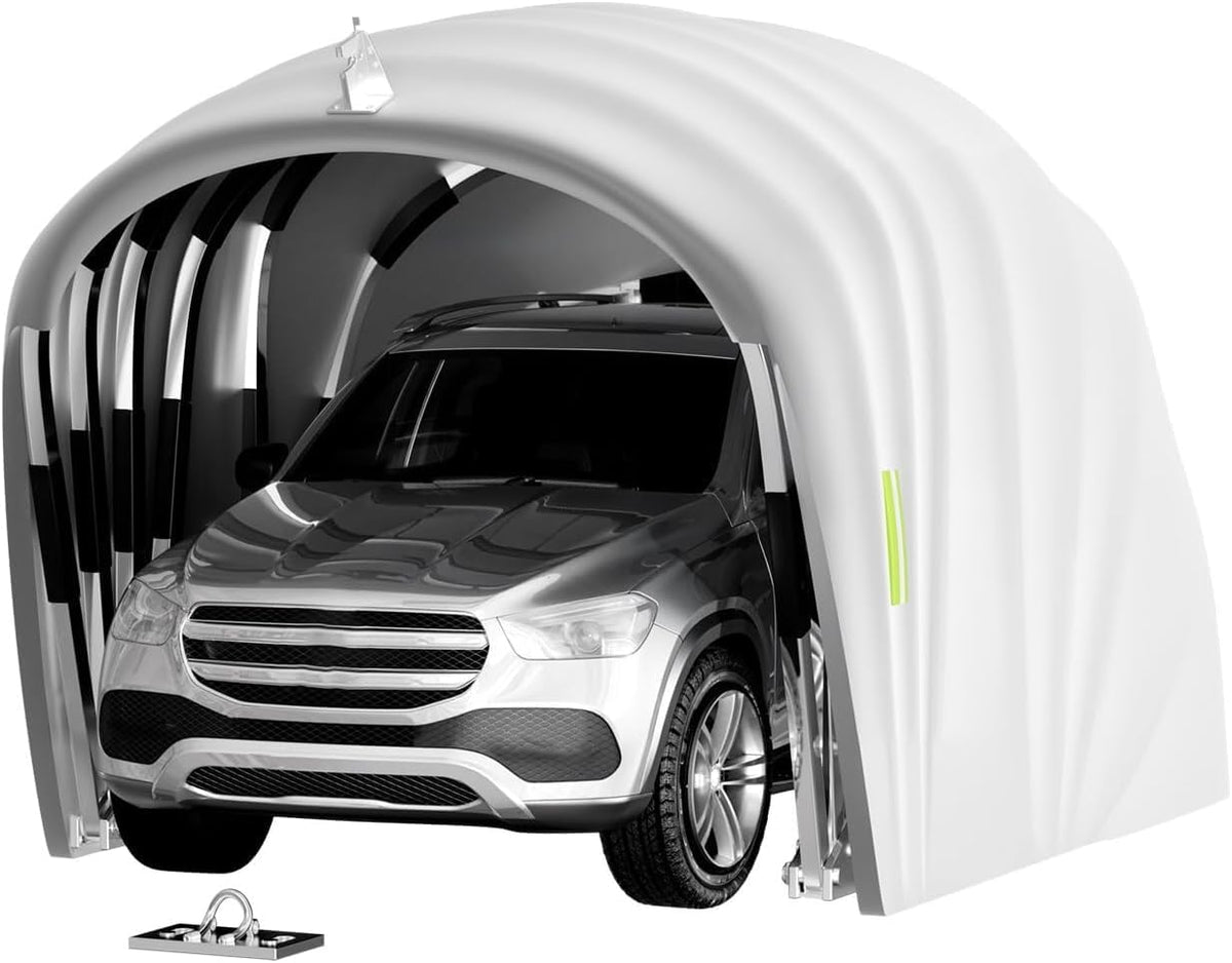 Qcesorib Markise, 5.5m, 2.5m, 2.3m, Weiß/Grau, Allwetterfester Carport, Tragbarer Carport mit Schloss, Einziehbar Autounterstand