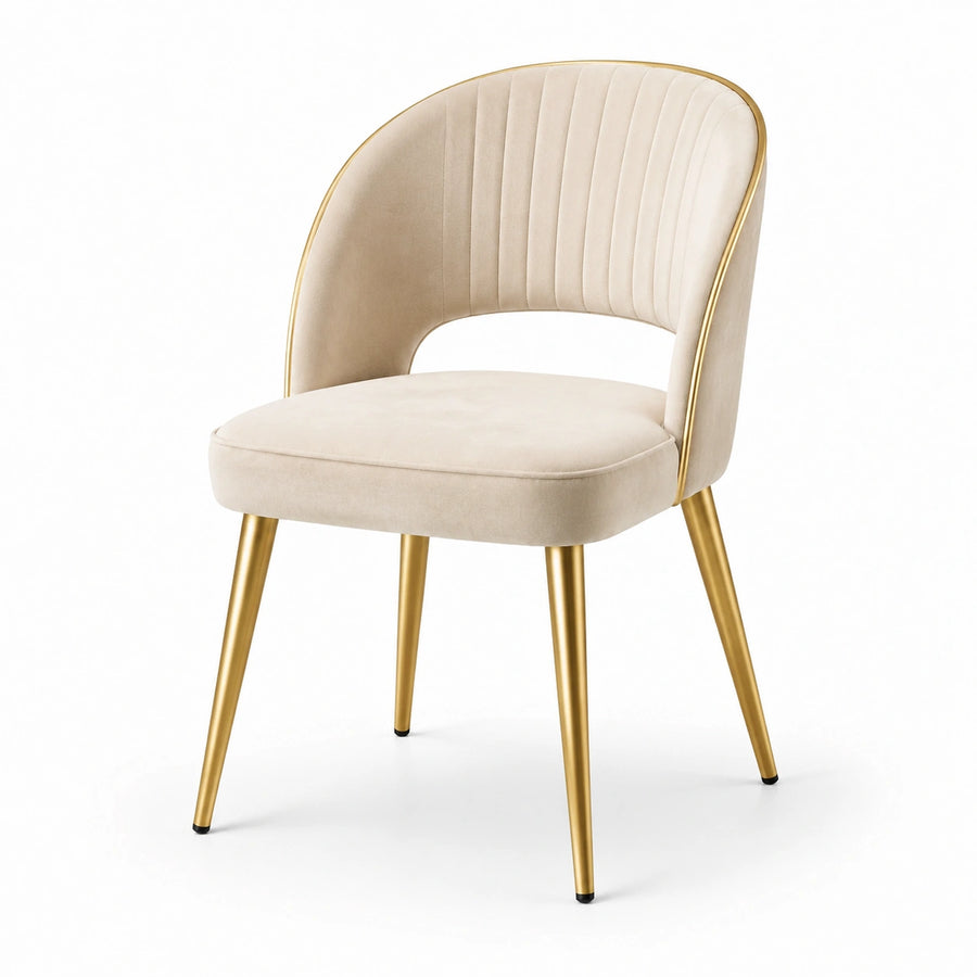 Moderner Samt-Esszimmerstuhl in Beige und Gold, gepolstert, 56 × 58 × 81 cm