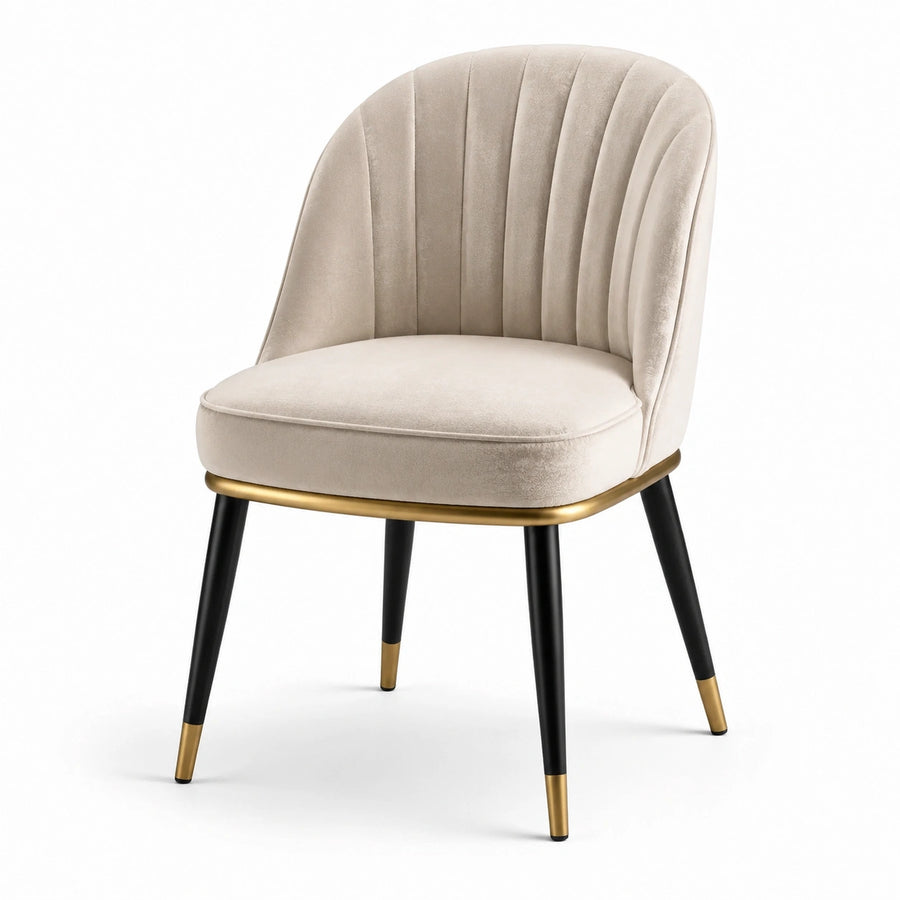 Gepolsterter Esszimmerstuhl mit Textilbezug und Metallgestell, Beige, Schwarz und Gold, 57 × 61 × 82 cm