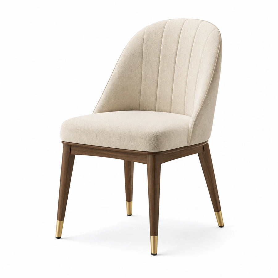 Moderner Esszimmerstuhl in Creme, Braun und Gold, 56 × 60 × 84 cm