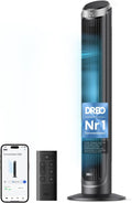 DREO Ventilator, 7.9 m, Silber, Smart Turm Sehr Leise, 90° Oszillierend Stand für Schlafzimmer, /s Windstärke, 5 Stufen