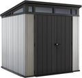 Keter Gerätehaus, 214x218x226 cm, 8,3 m, grau, Artisan 7x7, Wetterfestes Gartenhaus mit Boden, Pultdach, Doppeltüren & Fenster