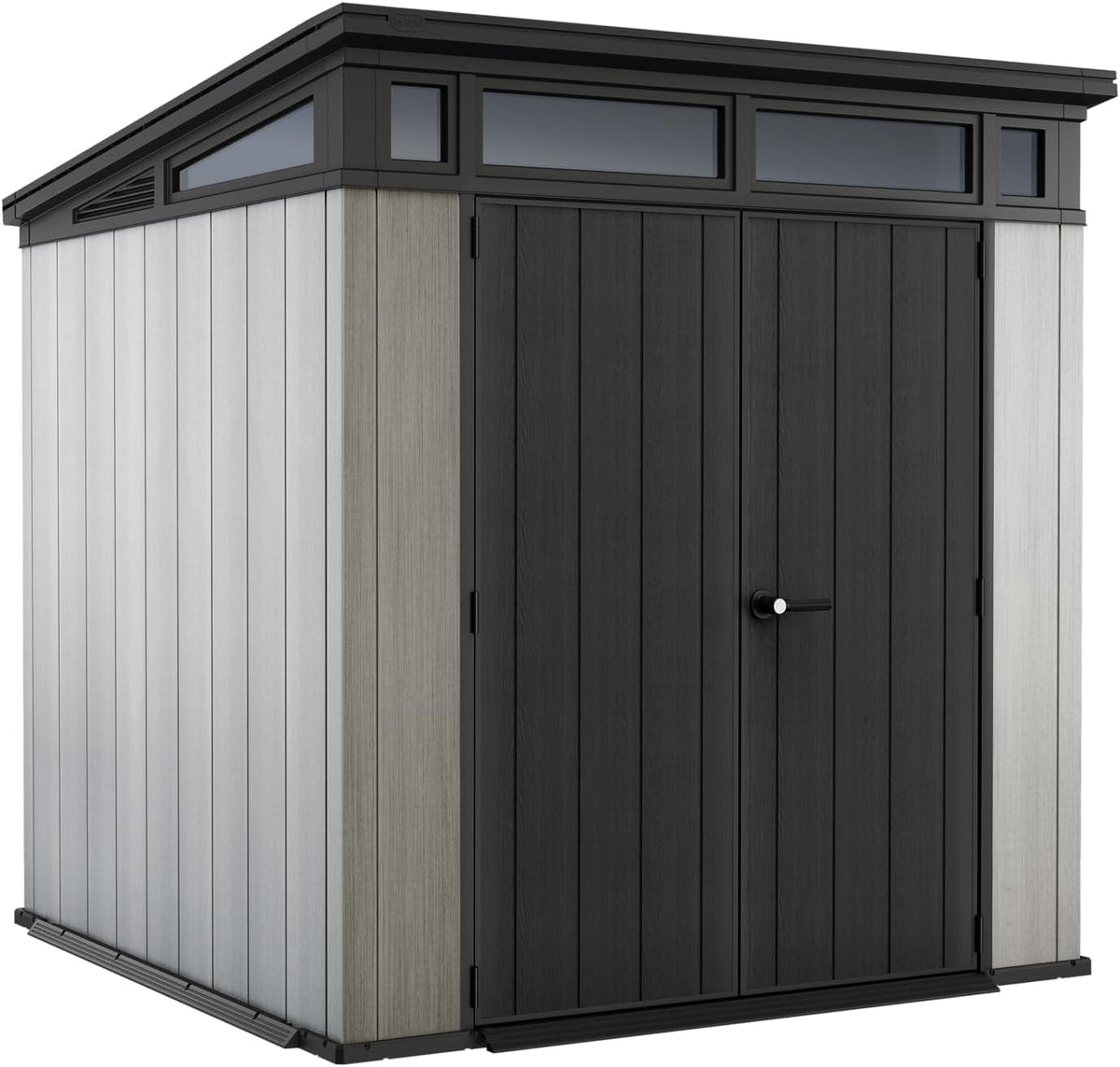 Keter Gerätehaus, 214x218x226 cm, 8,3 m, grau, Artisan 7x7, Wetterfestes Gartenhaus mit Boden, Pultdach, Doppeltüren & Fenster