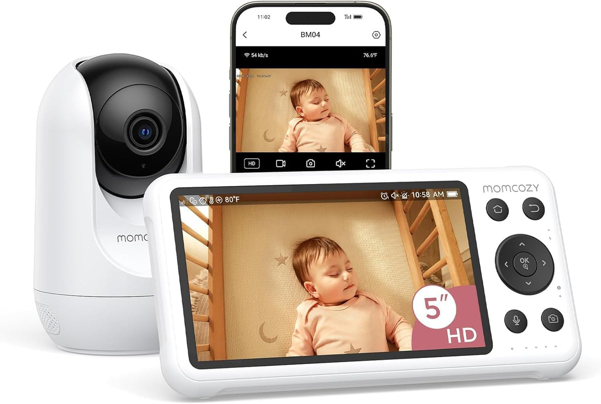 Momcozy Monitor, 5 Zoll, Schwarz, BM04 babyphone mit 2 Kamera, Smart WLAN Baby