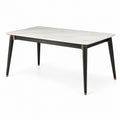 Moderner Esstisch 160 × 90 × 76 cm in weißer Marmoroptik mit schwarzem Metallgestell und goldfarbenen Akzenten