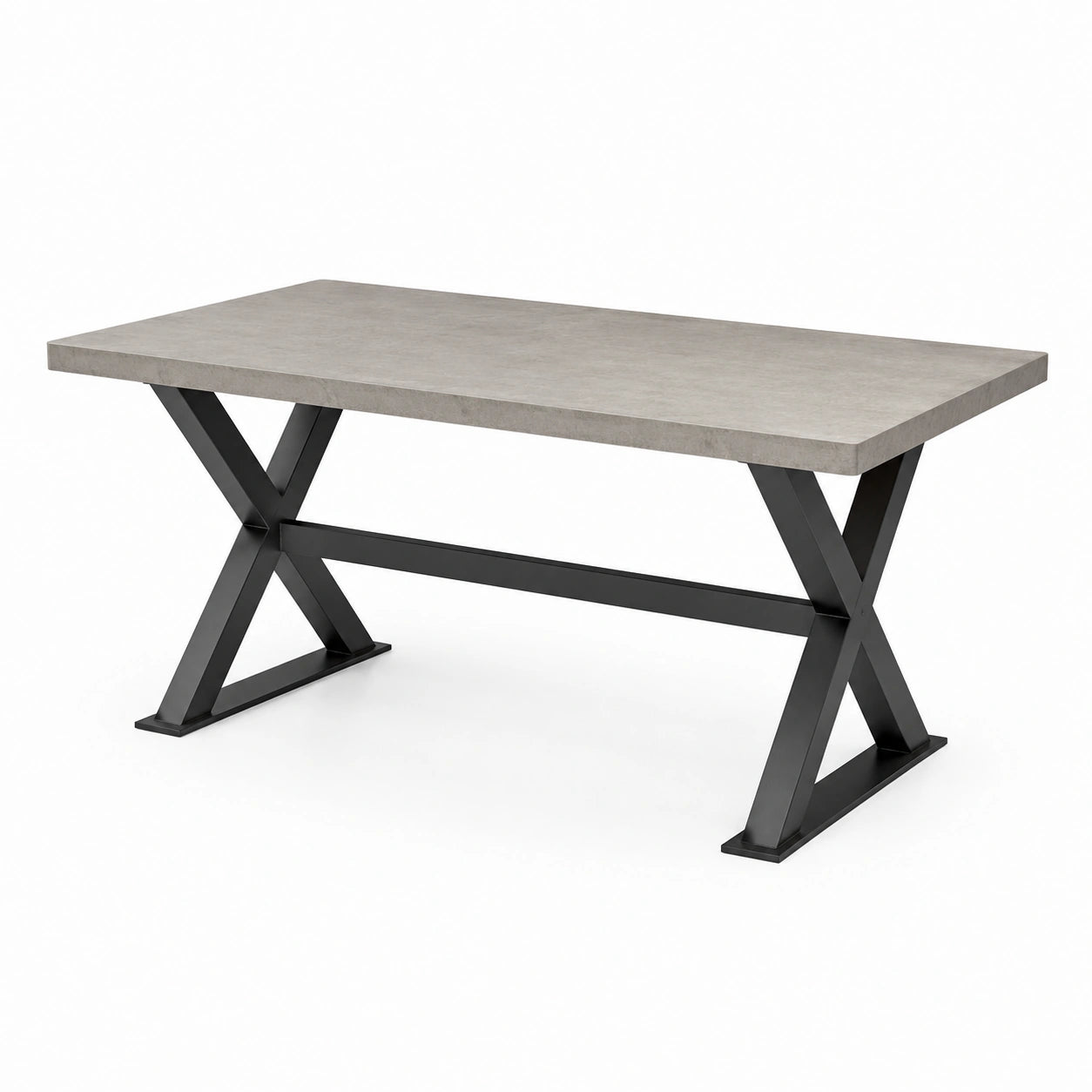 Esstisch 140 × 80 × 75 cm in grauer Betonoptik mit schwarzem Metallgestell, Industrie-Stil