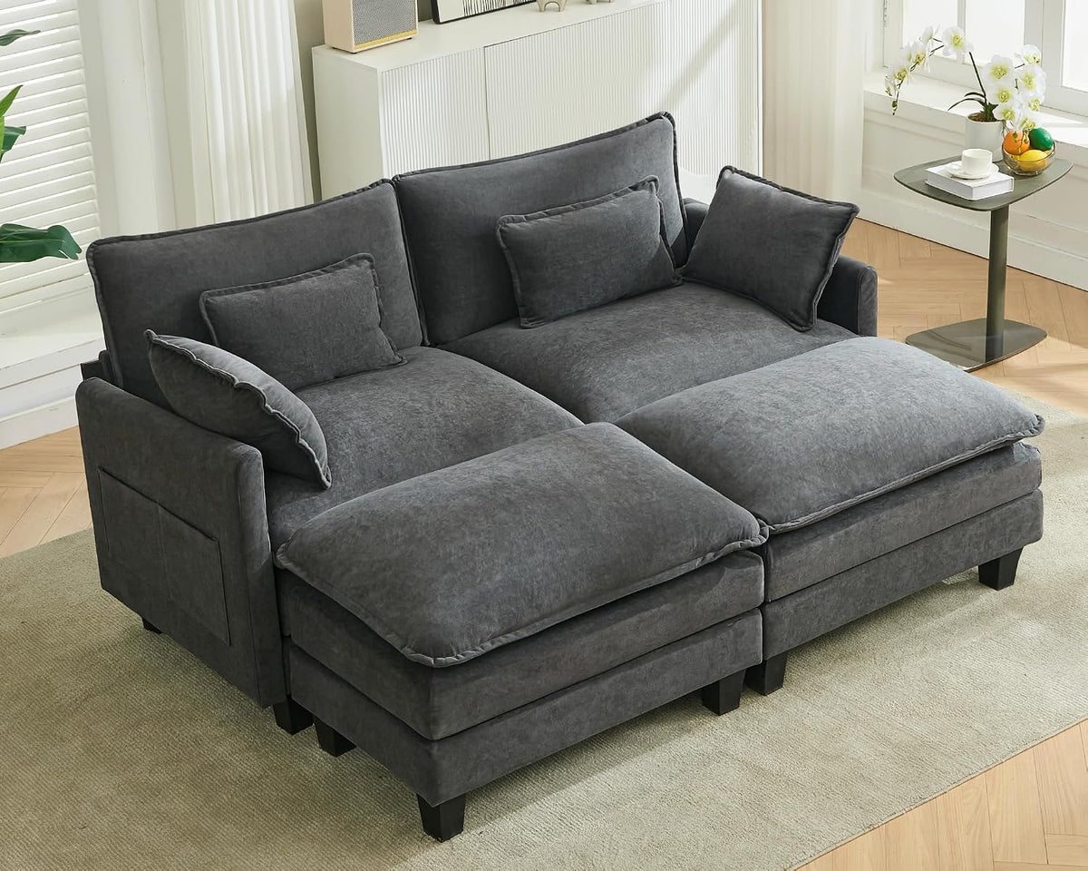 Sofa SITURAY, Grau, Doppellagige Eck Modulares, Wohnlandschaft L-Form Cloud Couch mit Ottomane, 2 Sitzer)