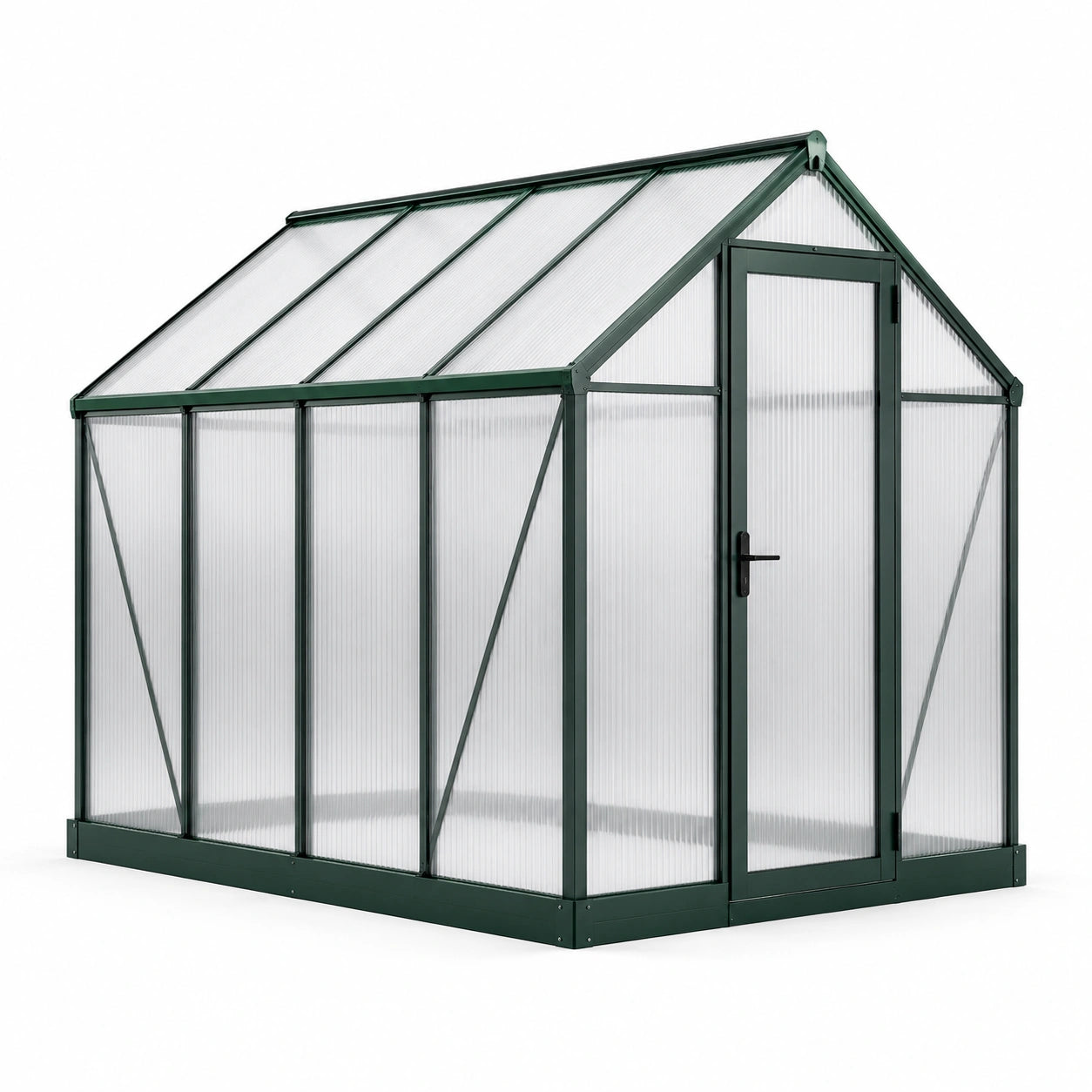 Gewächshaus aus Aluminium und Polycarbonat mit Flügeltür, 250 × 190 × 195 cm, Dunkelgrün/Transparent