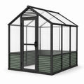 Gewächshaus 190 × 250 × 220 cm aus Aluminium und Polycarbonat, Anthrazit, Transparent und Salbeigrün, mit Tür und Giebelbelüftung