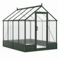 Gewächshaus aus Aluminium und Polycarbonat, Dunkelgrün/Transparent, 250 × 190 × 195 cm, mit Spitzdach und Tür