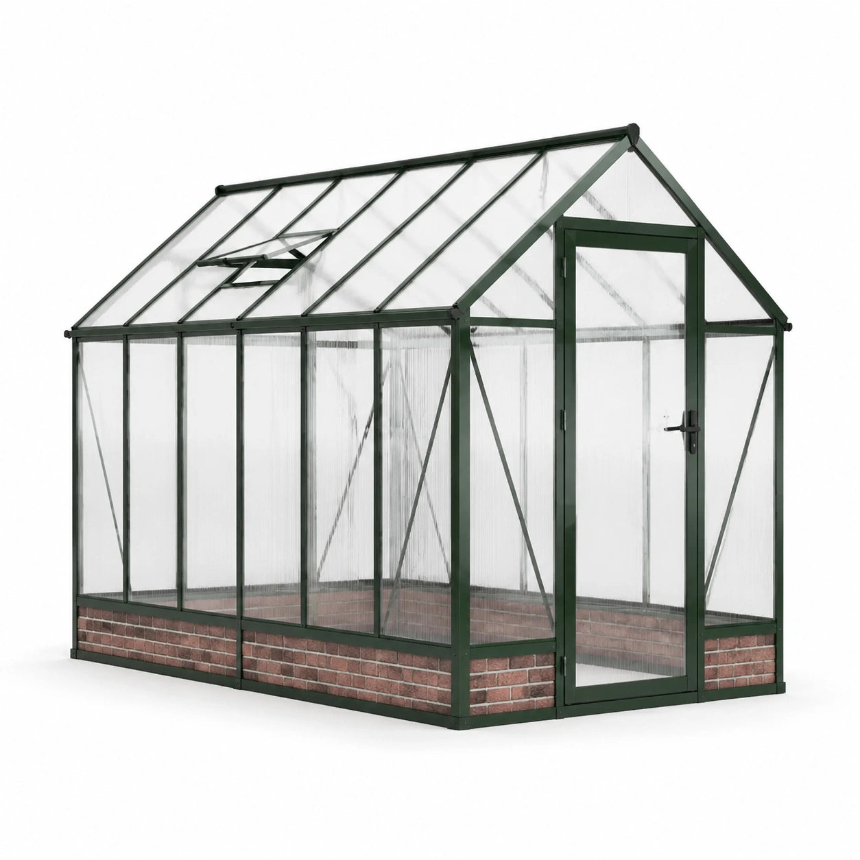 Gewächshaus aus Aluminium und Polycarbonat, 310 × 190 × 195 cm, Grün, mit Tür und Dachfenster