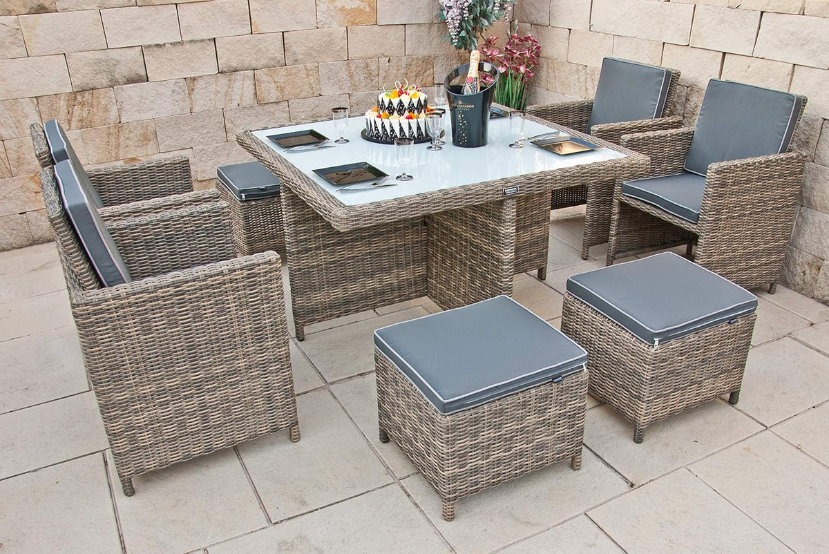 Ragnarök-Möbeldesign Essgruppe, Grau/Natur, PolyRattan - DEUTSCHE Marke - EIGENE Produktion - 8 Jahre