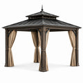Gartenpavillon aus Metall mit Doppeldach und Vorhängen, 300 × 300 × 290 cm, Anthrazit und Beige