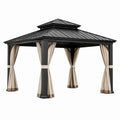 Gartenpavillon mit zweistufigem Festdach und Vorhängen, 400 × 300 × 280 cm, Anthrazit und Beige
