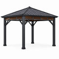 Gartenpavillon mit festem Metalldach, 365 × 300 × 285 cm, Schwarz und Braun