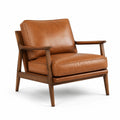 Loungesessel in brauner Lederoptik mit dunkelbraunem Holzgestell, 77 × 82 × 84 cm, Mid-Century-Stil
