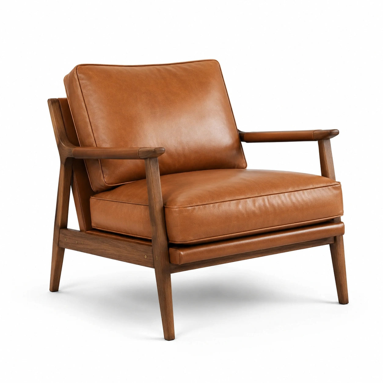 Loungesessel in brauner Lederoptik mit dunkelbraunem Holzgestell, 77 × 82 × 84 cm, Mid-Century-Stil