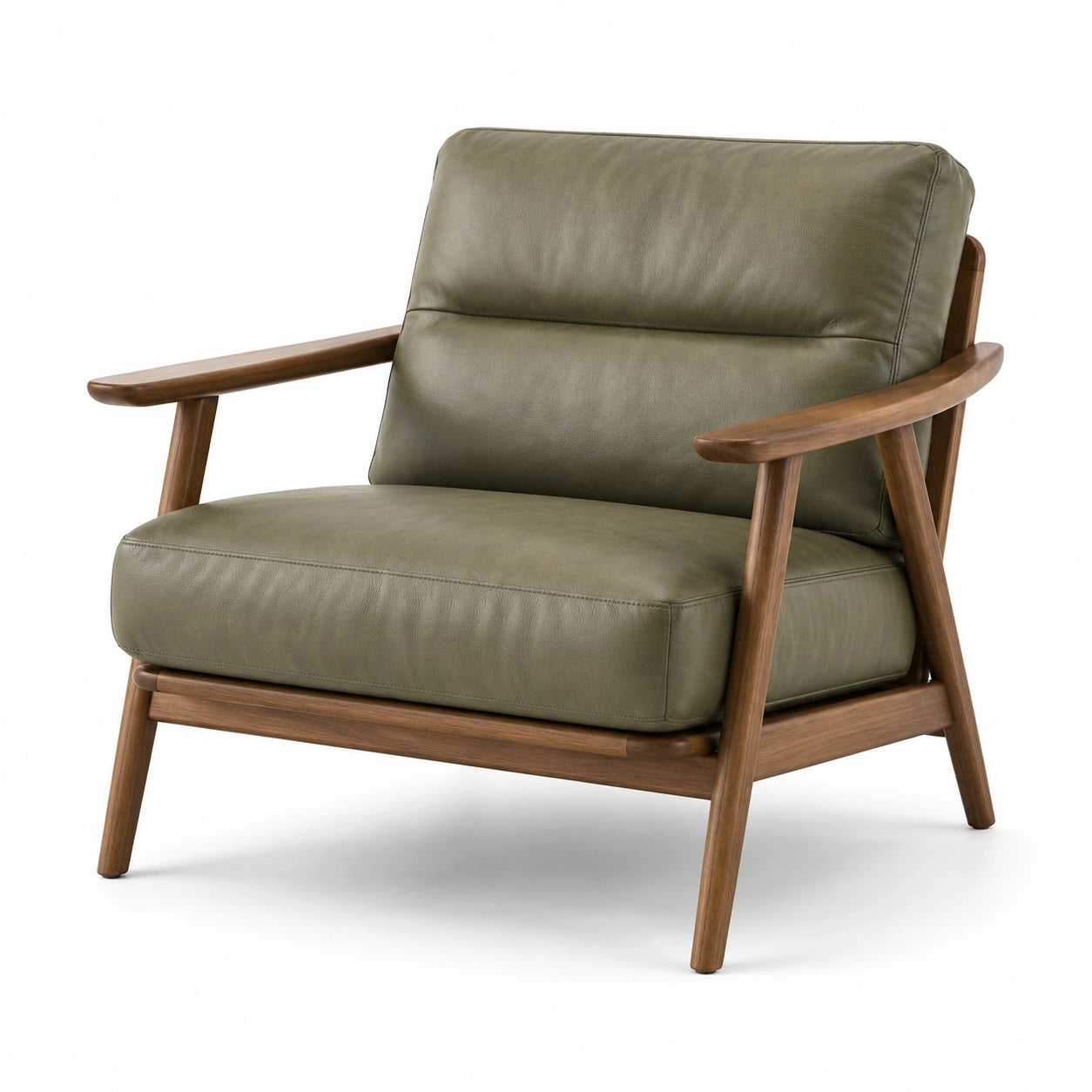 Gepolsterter Sessel mit Armlehnen, 82 × 86 × 84 cm, olivgrüner Bezug in Lederoptik, braunes Holzgestell