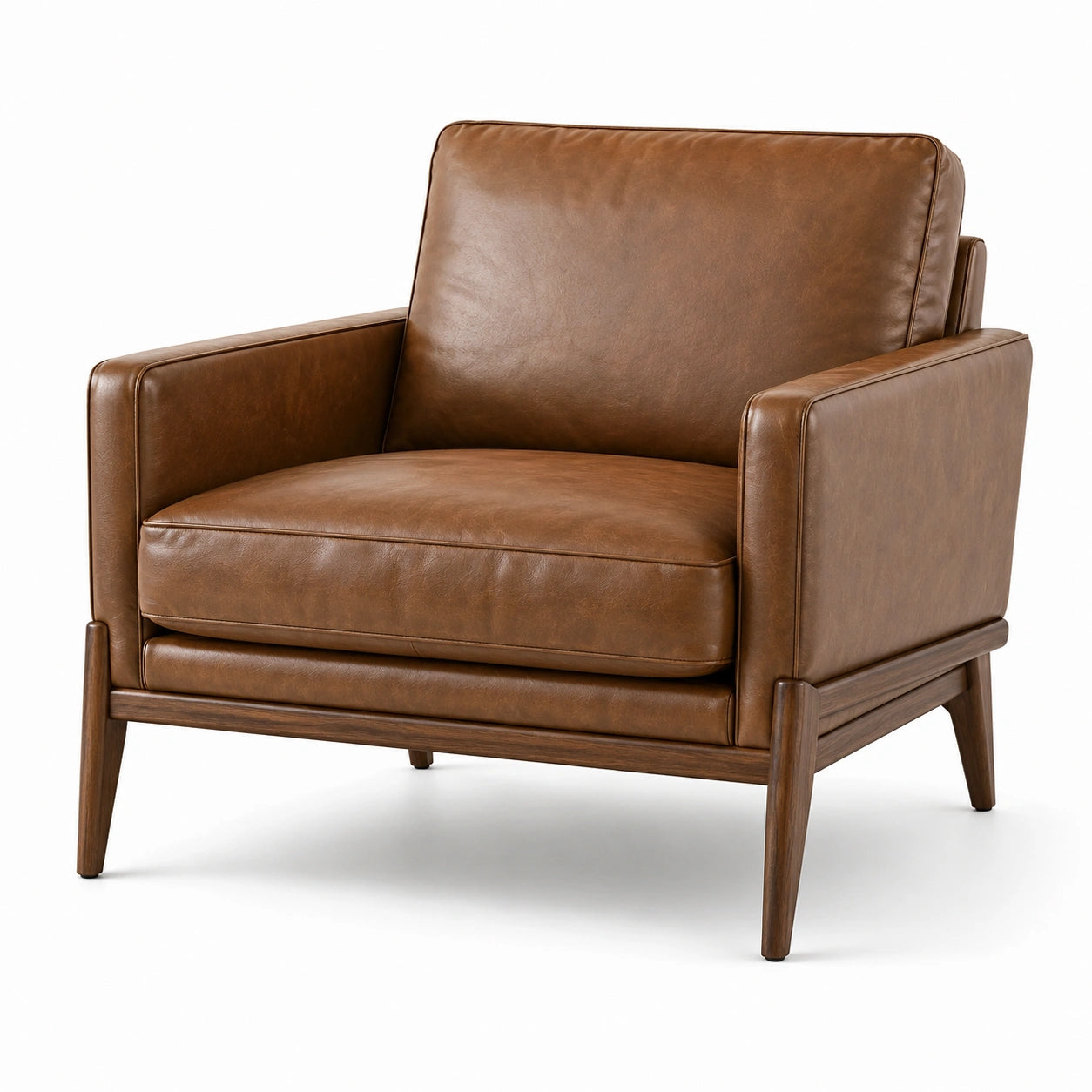 Brauner Sessel in Lederoptik mit Holzgestell, 95 × 88 × 86 cm, Mid-Century-Stil