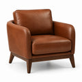 Polstersessel in Lederoptik, Cognacbraun und Dunkelbraun, 88 × 84 × 82 cm, Holzgestell im Mid-Century-Stil