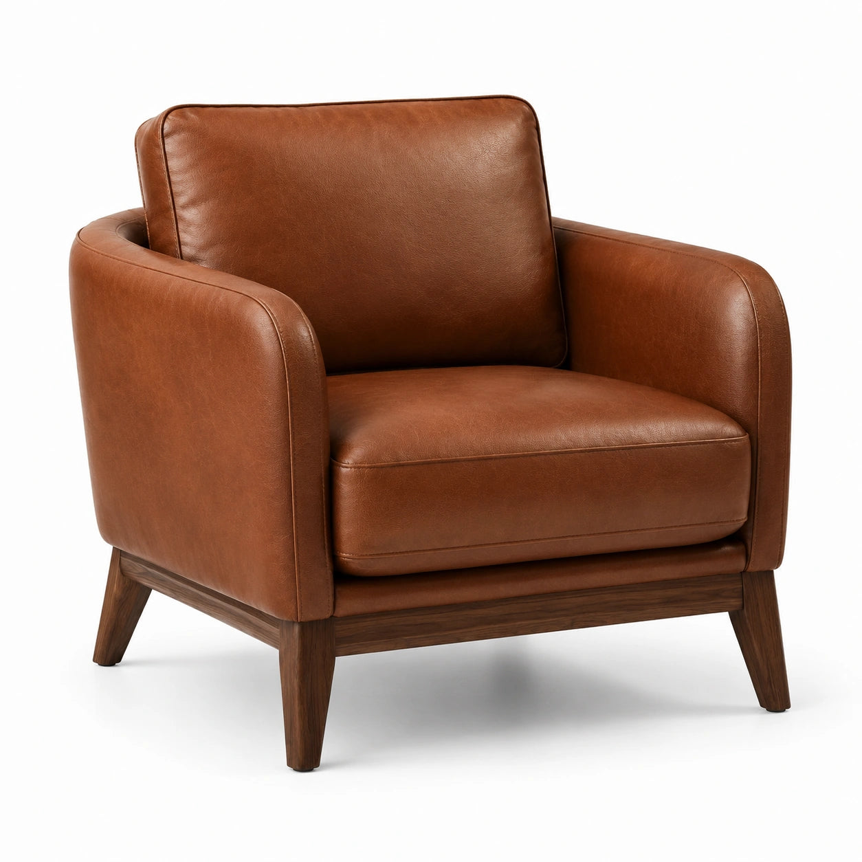 Polstersessel in Lederoptik, Cognacbraun und Dunkelbraun, 88 × 84 × 82 cm, Holzgestell im Mid-Century-Stil
