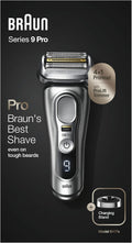 Braun Elektrorasierer, Braun/silber, Series 9 Pro Rasierer Herren, Scherkopf, & Trimmer, Ladestation, Laufzeit