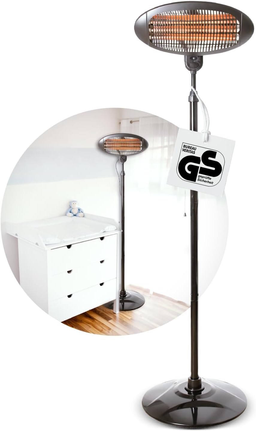 Babyruf Wickeltisch-Heizstrahler, 210 cm, 2000 W, schwarz, BS 55 Heizstrahler, Leistung, Höhenverstellbar 120-, 2in1 Standheizstrahler