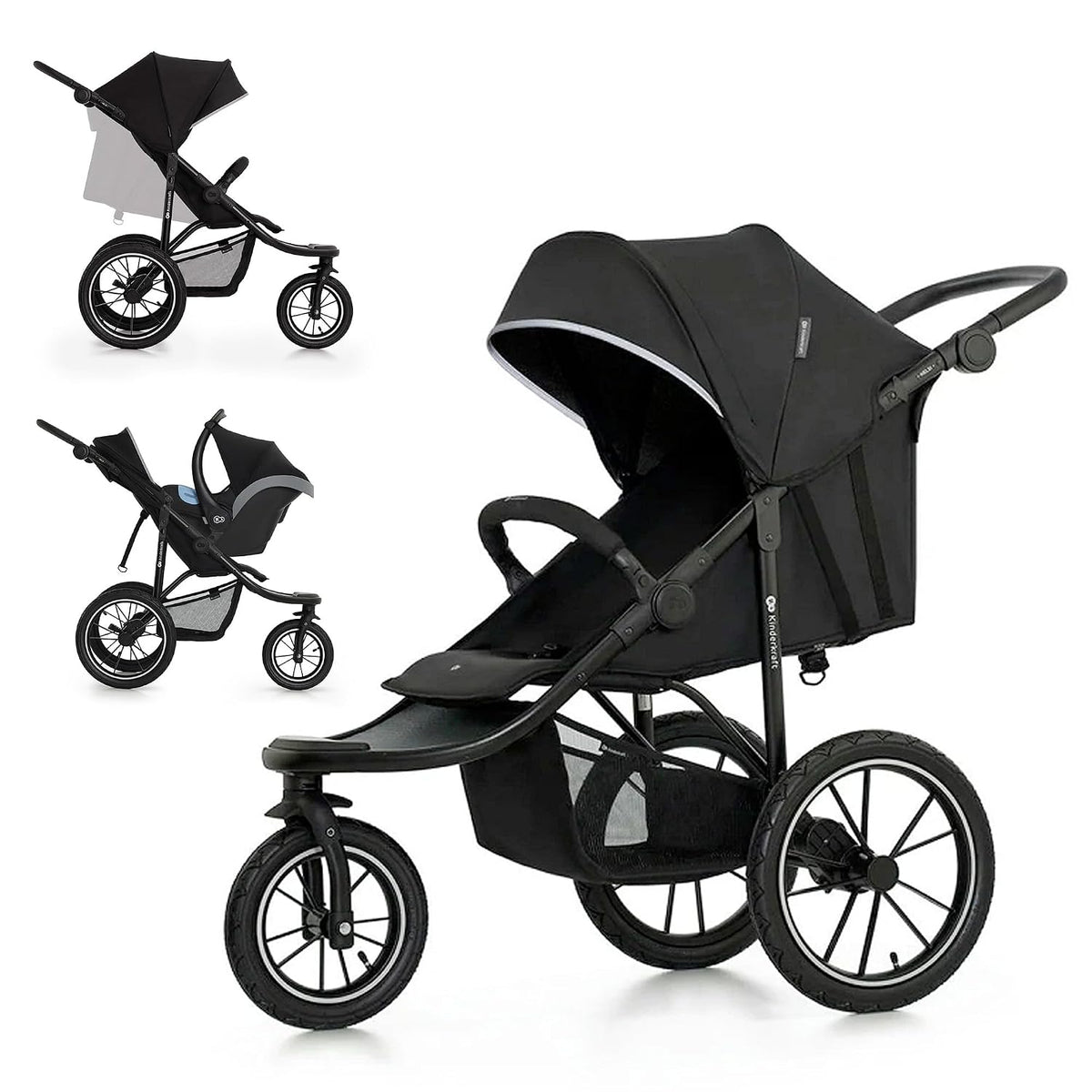 Kinderkraft Buggys, 27 kg, Schwarz, HELSI 2 Buggy bis, Buggy ab geburt, Laufkinderwagen mit große Luftreifen, Liegefunktion