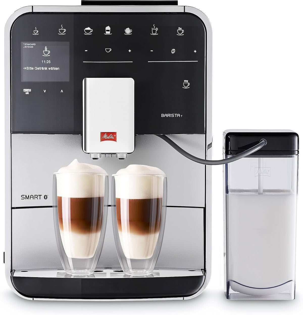 Melitta Kaffeevollautomat, silber/schwarz, Barista T Smart - mit Milchsystem, Kaffeemaschine mit Mahlwerk, für z. B. Cappuccino oder Espresso