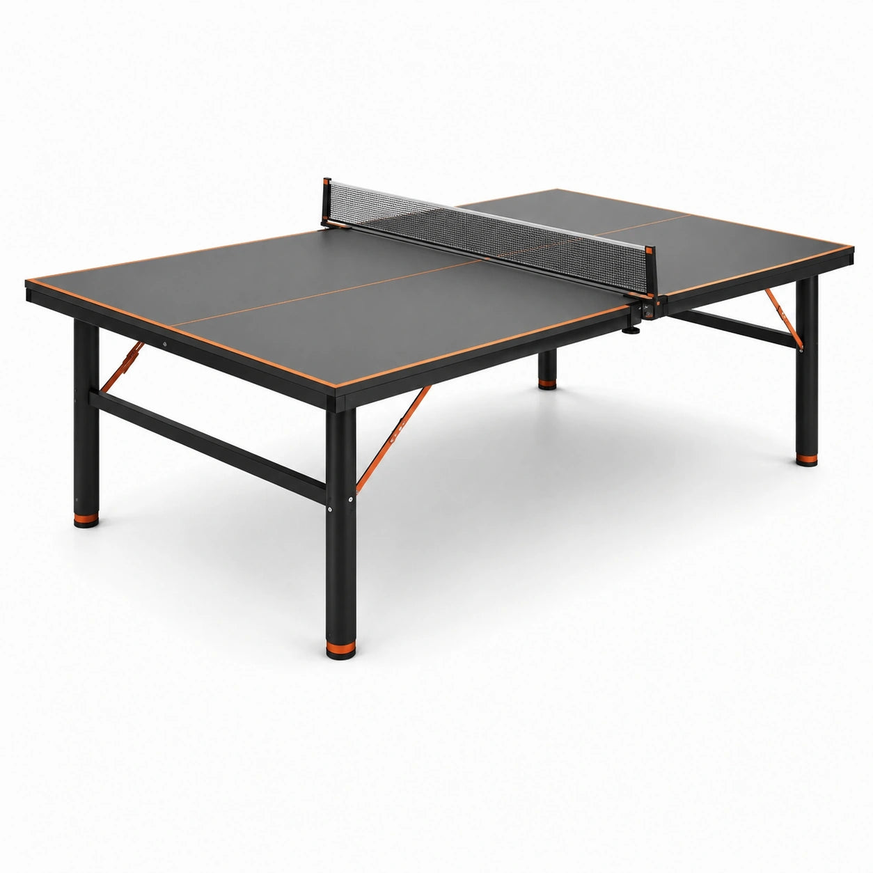 Indoor-Tischtennistisch mit Netz, 274 × 152,5 × 76 cm, Holzwerkstoff und Stahl, Schwarz-Orange