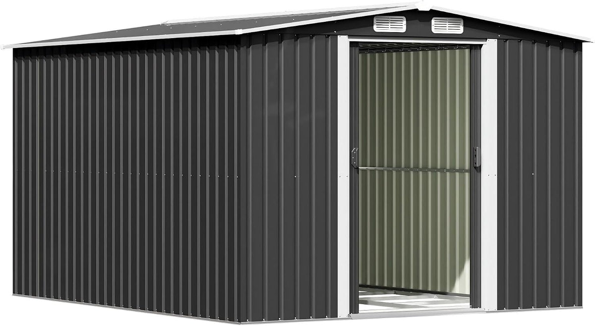 Gerätehaus TRIUMPHKEY, 247x301x178 cm, 13.2m, Anthrazit, Metall mit Stahlfundament, ³ Großes Geräteschuppen mit Satteldach