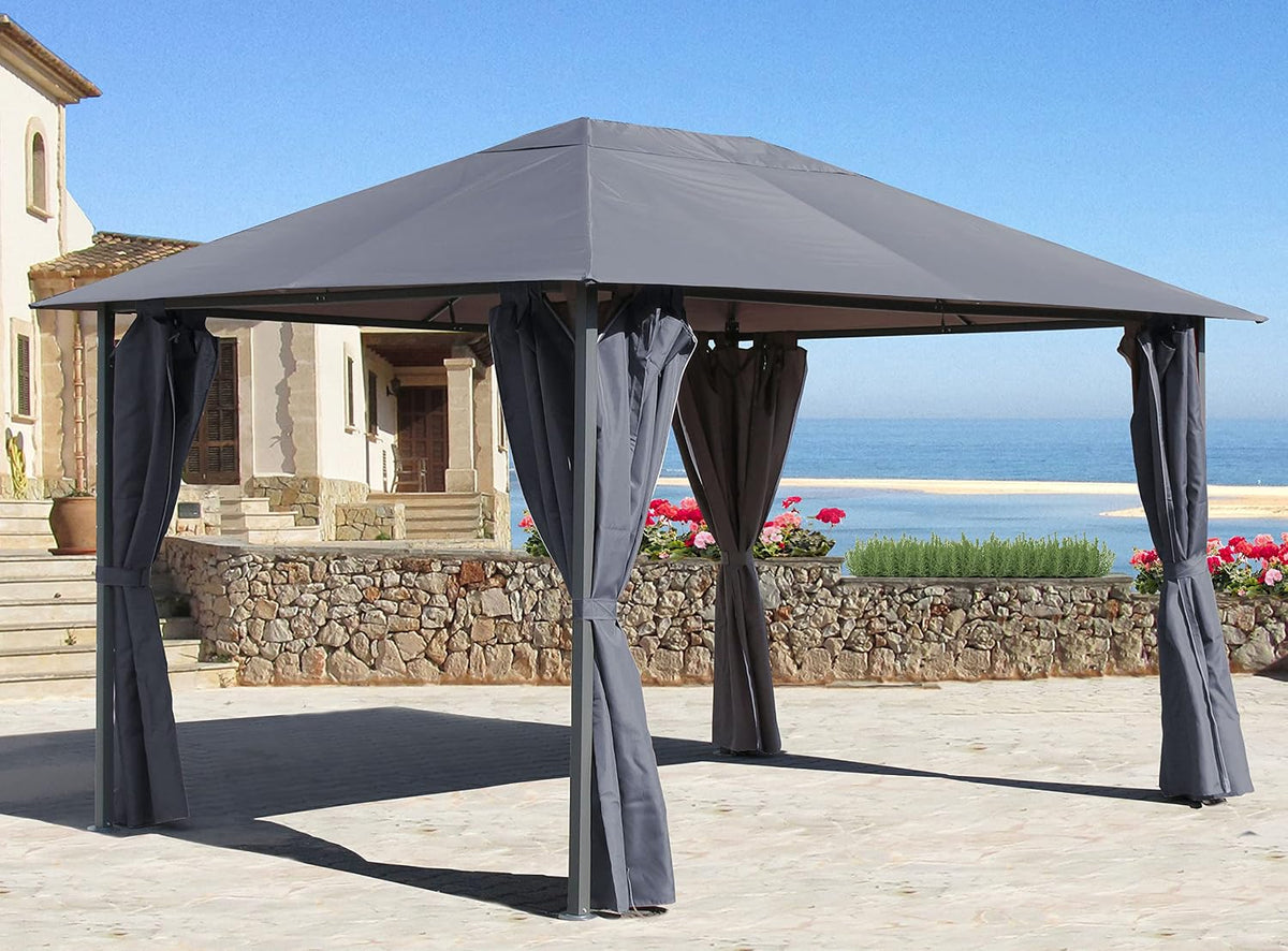 QUICK STAR Pavillon, Grau, Metall Garten Nizza 3x4m mit 4 Seitenteilen Partyzelt